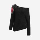 Shein Plus Floral Loose Knit Shoulder Fuzzy Jumper