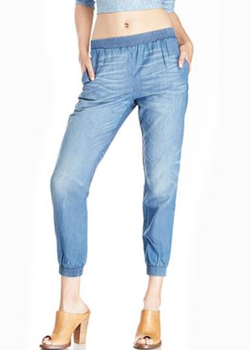 Rosewe Light Blue Pocket Design Denim Pants