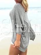 Shein Grey V Neck Split Back T-shirt