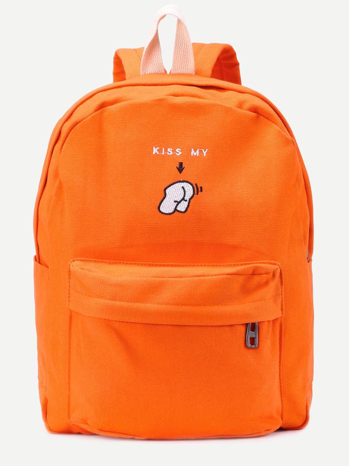 Shein Orange Front Zipper Canvas Backpack With Clutch
