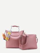 Shein Contrast Strap Pu Combination Bag With Cat Ear Handle