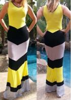 Rosewe Color Block V Neck Sleeveless Maxi Dress