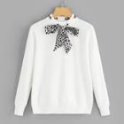 Shein Tie Neck Leopard Pattern Sweater