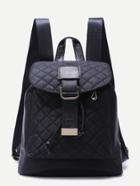 Shein Black Buckled Strap Quilted Nylon Backpack