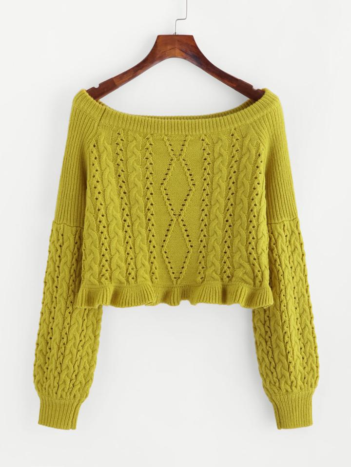 Shein Eyelet Mixed Knit Bardot Jumper