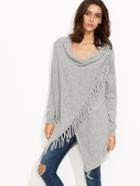 Shein Grey Fringe Trim Drape Collar Wrap Sweater Coat