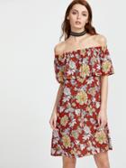 Shein Flower Print Flounce Off Shoulder Dress