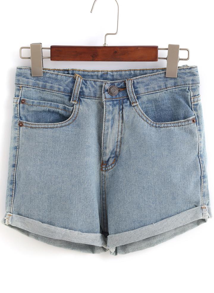 Shein High Waist Cuffed Denim Shorts