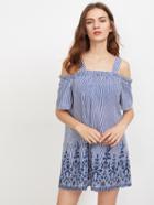 Shein Thick Strap Tie Back Eyelet Embroidered Striped Dress
