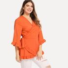 Shein Plus Knot Side Overlap Frilled Trim Blouse