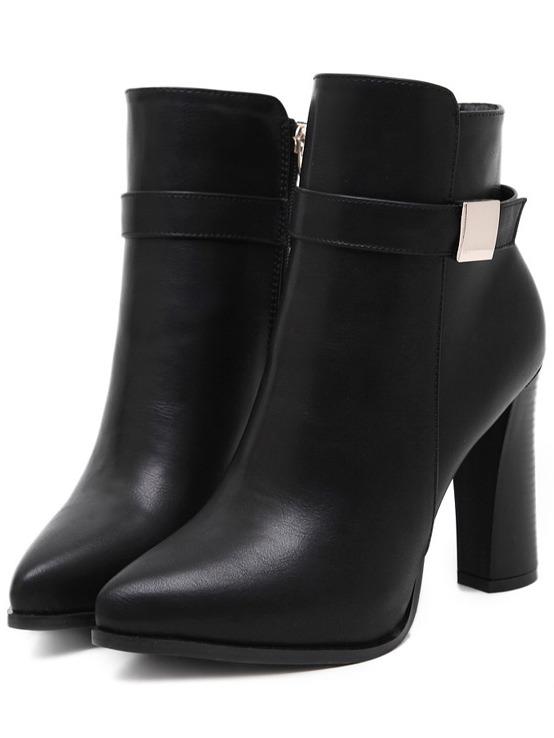 Shein Black High Block Heel Velvet Short Boots