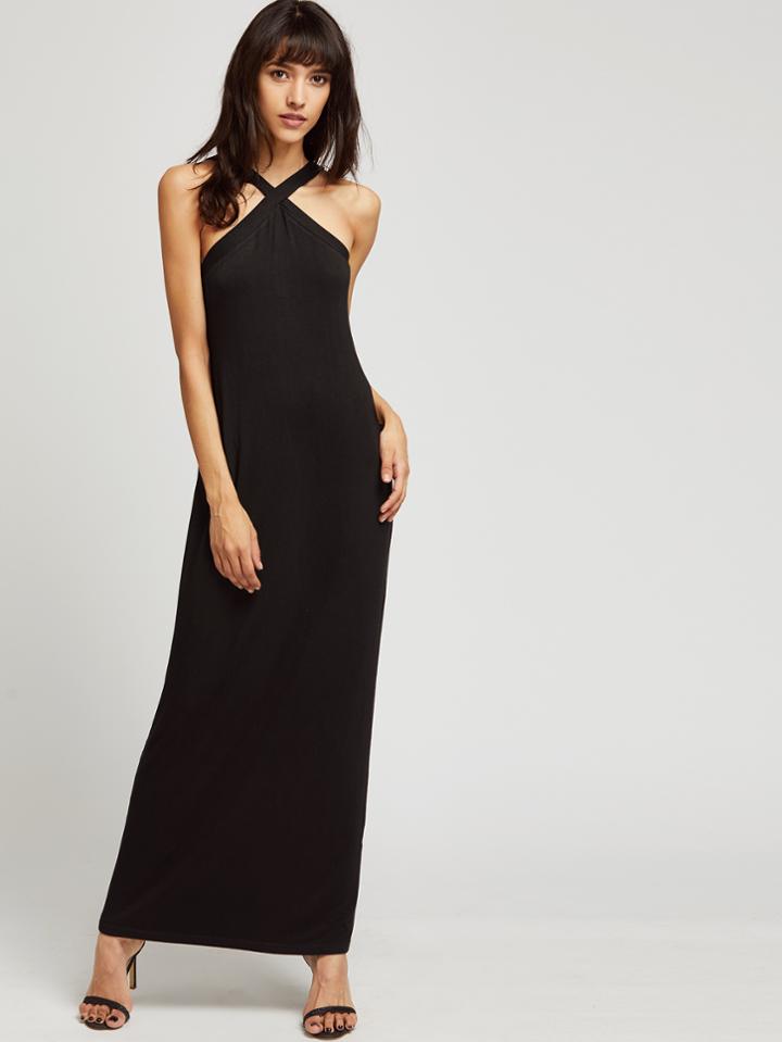 Shein Cross Over Neck Full Length Jersey Dress