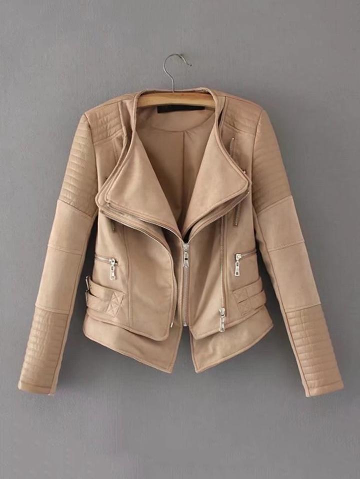 Shein Zipper Detail Quilted Pu Jacket