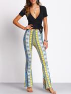 Shein Green Florals Bell-bottomed Pant
