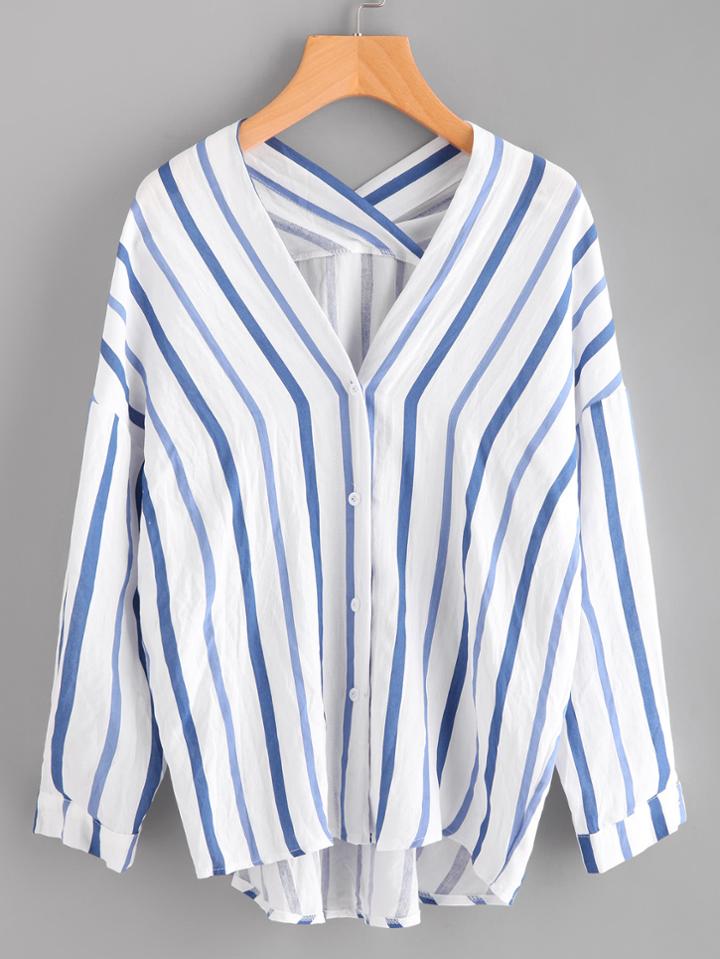 Shein Dip Hem Surplice Back Blouse