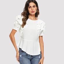 Shein Flower Applique Asymmetric Hem Top