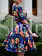 Shein Multicolor V Neck Floral Flare Dress