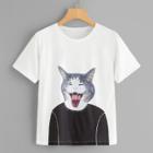 Shein Cat Print Short Sleeve Tee