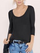 Shein Black Scoop Neck Loose Pocket T-shirt