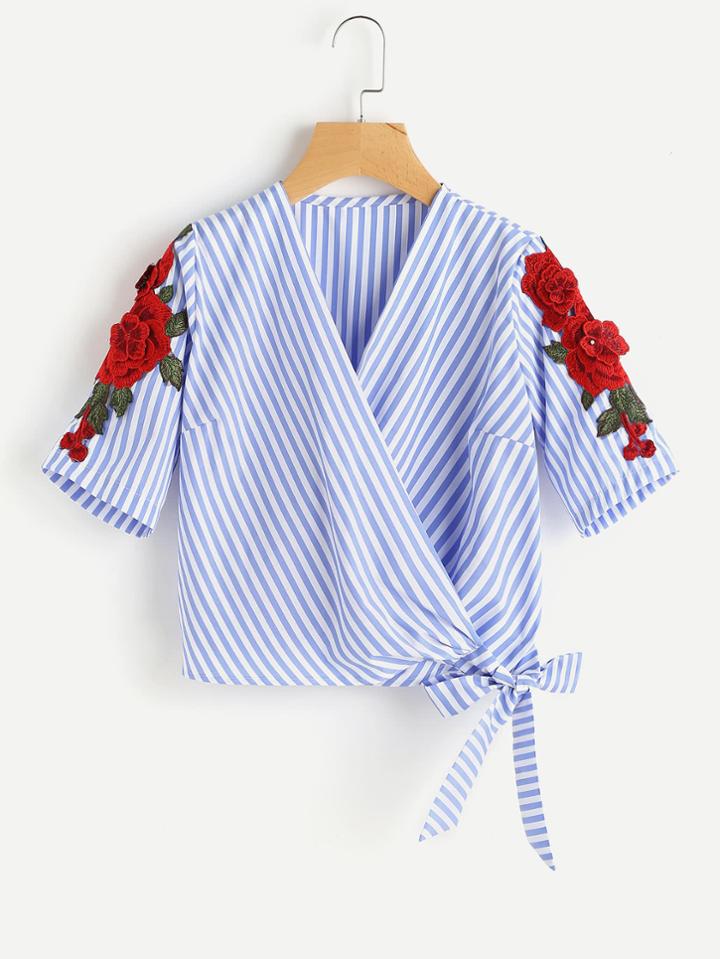 Shein 3d Appliques Embellished Tie Detail Top