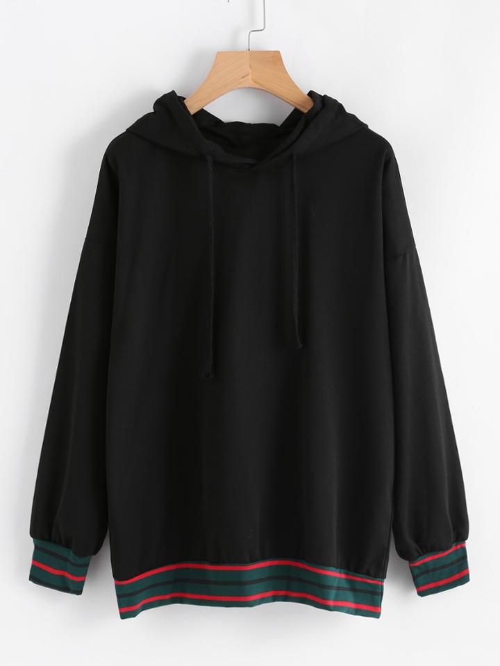 Shein Contrast Striped Trim Long Hoodie