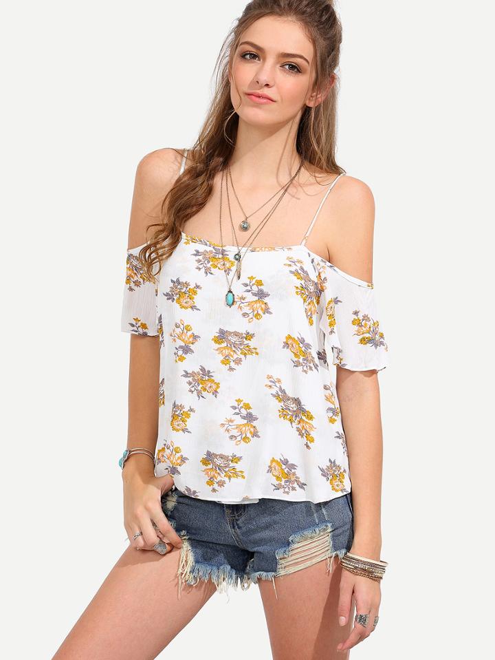 Shein Multicolor Floral Spaghetti Strap Split Blouse