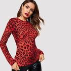 Shein Leopard Print Twist Side Tee