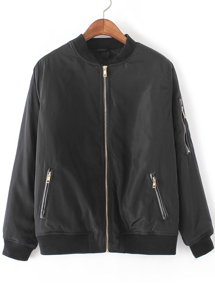 Shein Black Crew Neck Zipper Front Jacket