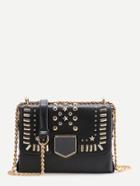 Shein Black Star Studded Pu Crossbody Bag With Chain