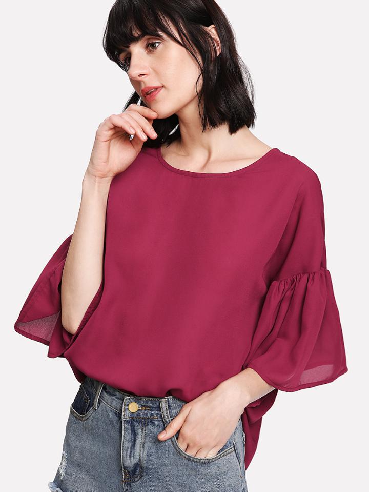 Shein Flounce Sleeve Solid Top