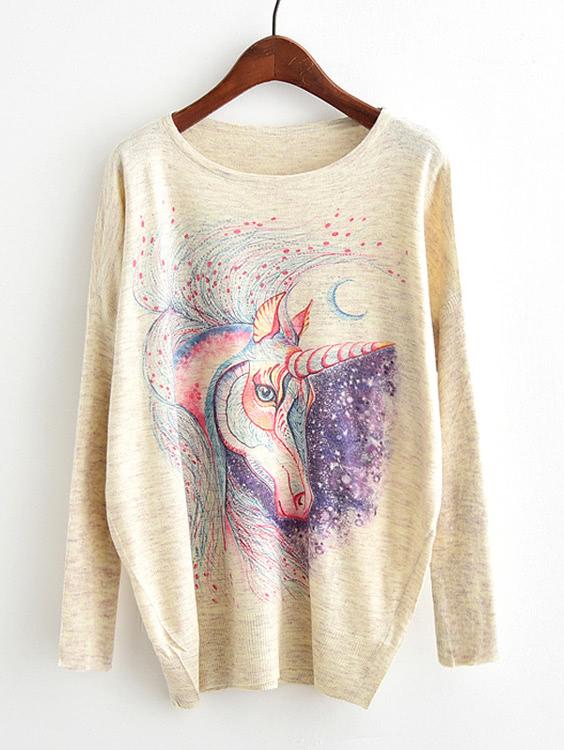 Shein Cartoon Pattern Drop Shoulder Slub Jumper