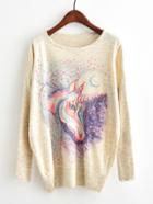 Shein Cartoon Pattern Drop Shoulder Slub Jumper
