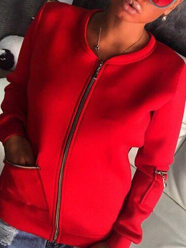 Shein Red Collarless Zipper Front Pocket Coat