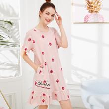 Shein Strawberry Print Ruffle Hem Night Dress