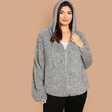 Shein Plus Zip Up Teddy Hooded Jacket