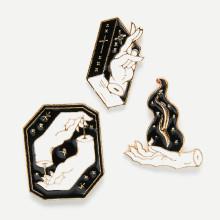 Shein Hand & Flame Design Brooch Set