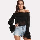 Shein Off Shoulder Sheer Mesh Pleated Top