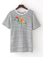Shein Contrast Striped Embroidery Tee
