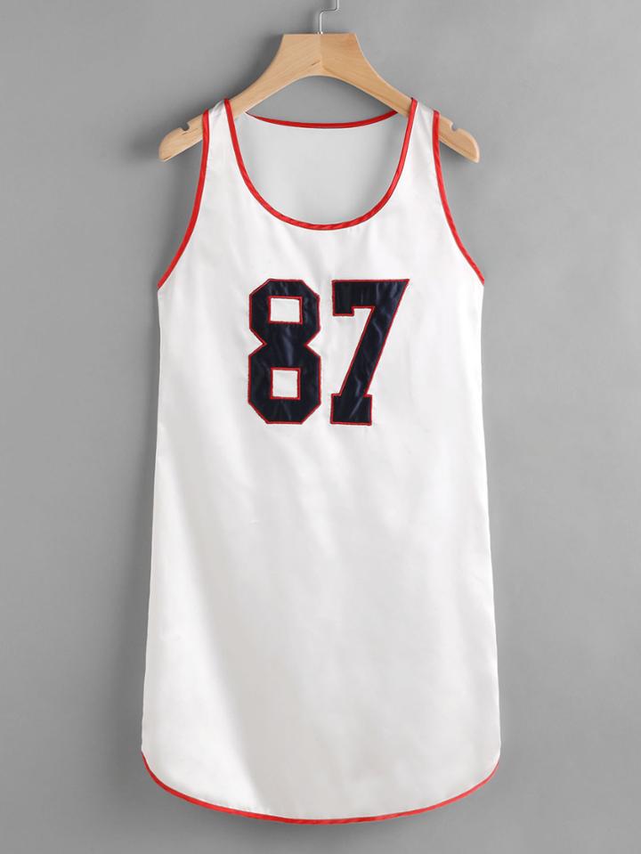 Shein Embroidered Contrast Binding Basketball Tank Dress