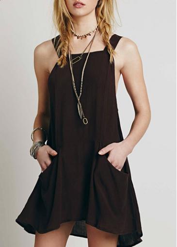 Rosewe Cutout Back Solid Black A Line Dress