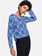 Shein Seamless Porcelain Pattern Tie Detail Blouse
