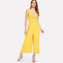 Shein Twist Front Wide Leg Solid Jumpsuit