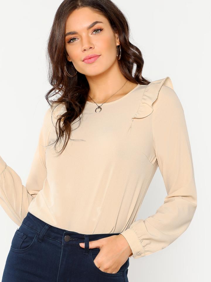 Shein Flounce Embellished Shoulder Chiffon Blouse