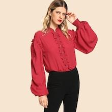 Shein Frill Trim Bishop Sleeve Top