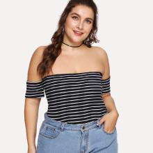 Shein Plus Off-shoulder Striped Tee