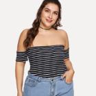 Shein Plus Off-shoulder Striped Tee