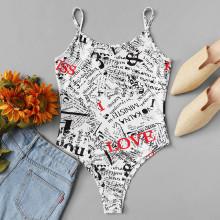 Shein Allover Letter Print Cami Bodysuit