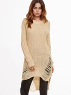 Shein Apricot High Low Ripped Sweater Dress