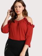 Shein Cold Shoulder Ruffle Accent Top Red