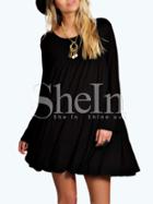 Shein Black Lbd Ribbed Baggy Long Sleeve Loose Dress